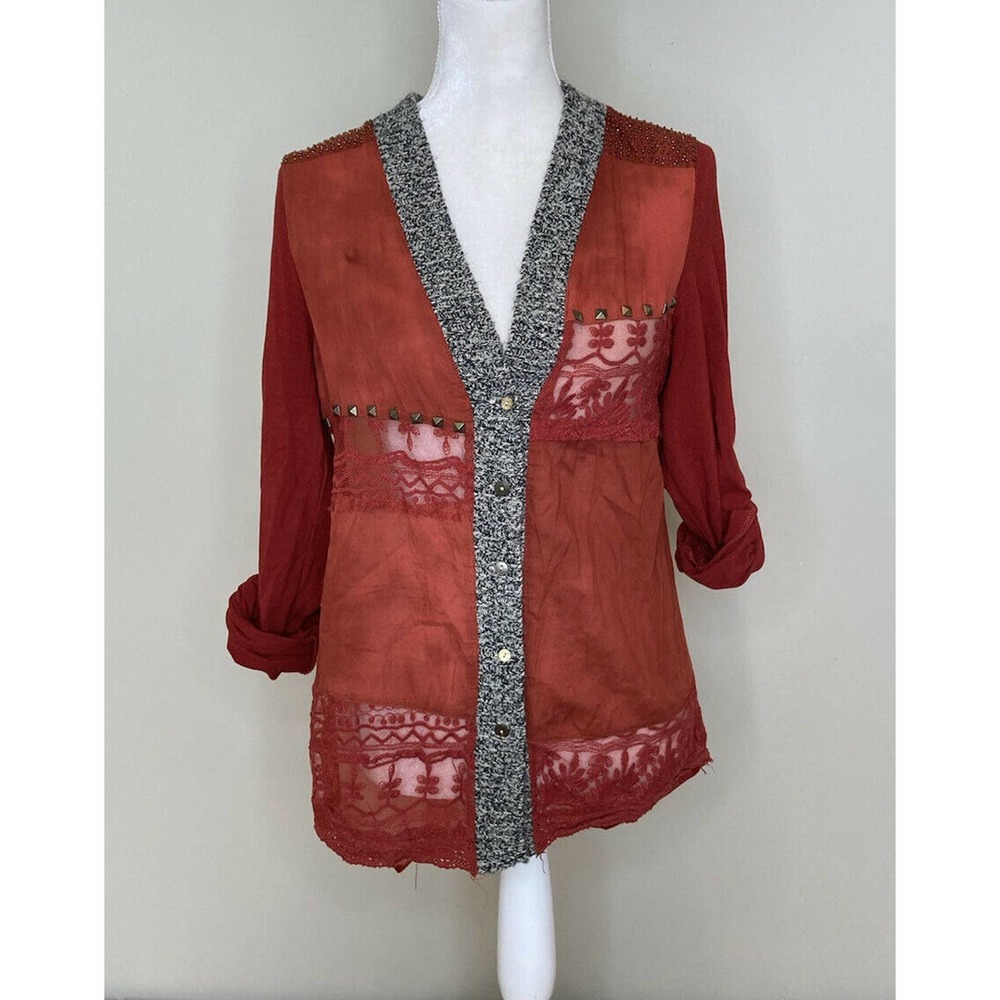 Gimmicks By BKE Sheer Button Up Cardigan Small